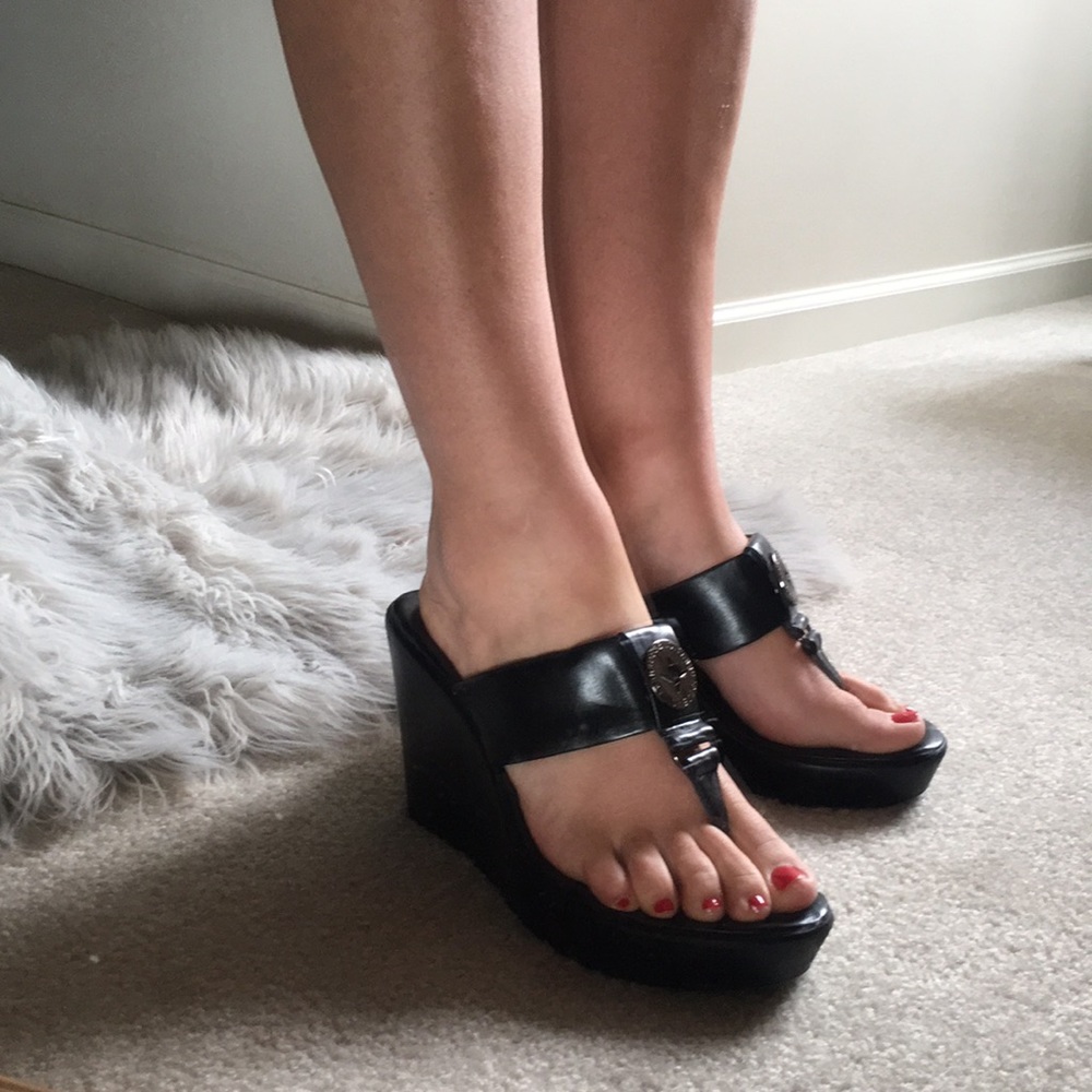 BCBG black heeled sandals
